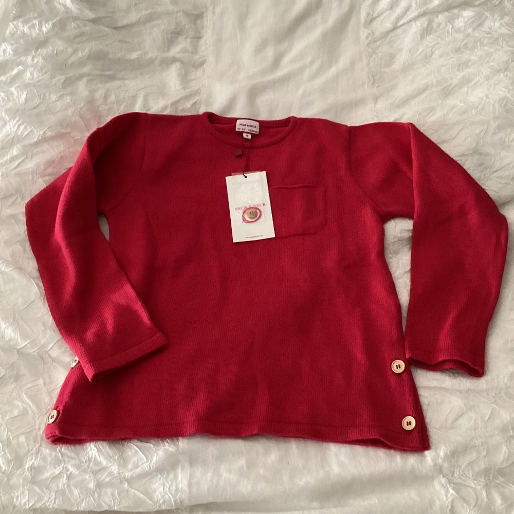 Neck & Neck new with tags unisex cotton red sweater size 8 fits 6/7